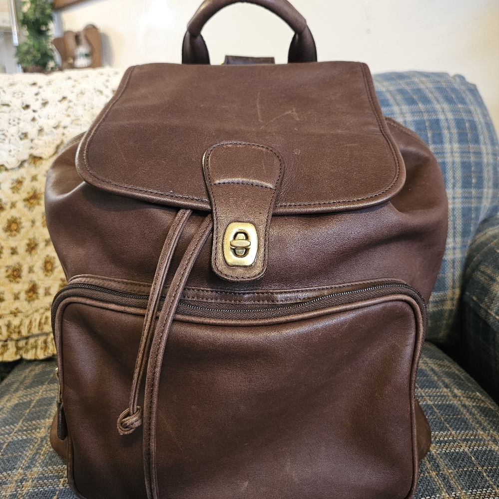 Vintage Coach Large Drawstring Leather Travel Backpack 0547 Mahogany